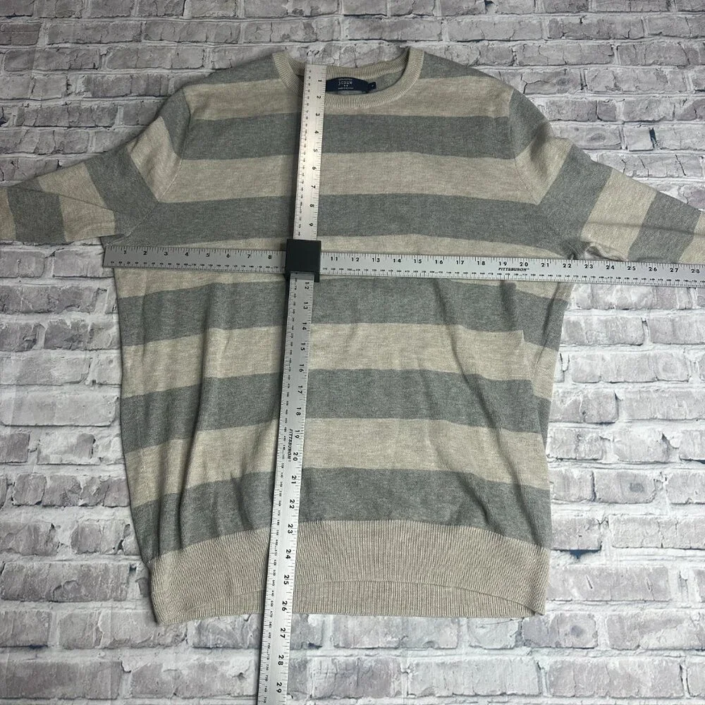 EUC J.Crew Cotton Gray Heathered Strip Long Sleeve Pullover Sweater Size Medium